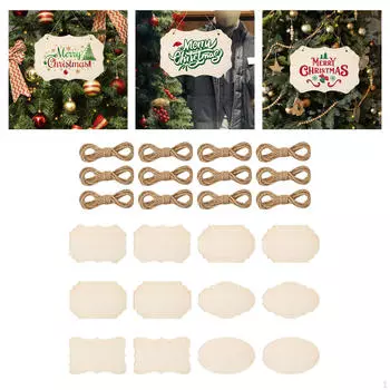12x Unfinished Hanging Wood Sign Blank Wooden Plaque DIY Banners Slices Hang Tag for Shop