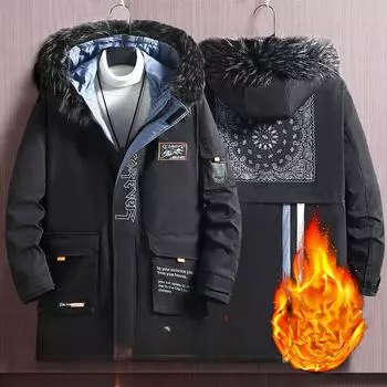 12XL Мужская ветровка Plus Fat Plus Size Plus из хлопка средней длины Parker Loose Extra Large из хлопка 12XL чёрный