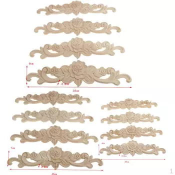 12xx Ретро неокрашенная цветочная деревянная резная угловая аппликация