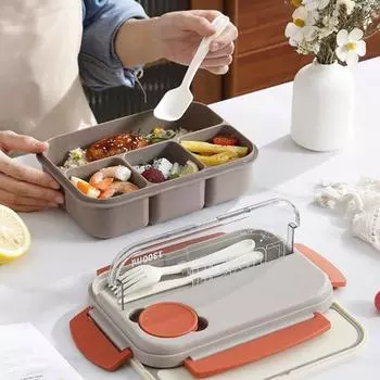 1300 мл Bento Lunch Box 4-секционный герметичный контейнер для ланча с коробкой для специй Посуда для приготовления пищи Контейнер для хранения продуктов бежевый