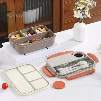 1300 мл Bento Lunch Box 4-секционный герметичный контейнер для ланча с коробкой для специй Посуда для приготовления пищи Контейнер для хранения продуктов синий