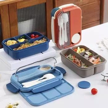 1300 мл Bento Lunch Box 4-секционный герметичный контейнер для ланча с коробкой для специй Посуда для еды бежевый