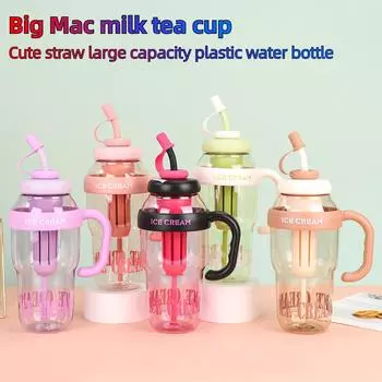 1300 мл большой емкости пластиковая соломенная чашка для питья молочный чай чашка герметичная с соломинкой для спорта на открытом воздухе фитнеса чашки для воды 1000-1300ml красный