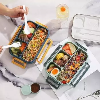 1300 мл Пластиковый разделенный контейнер для еды Bento Box для микроволновой печи с посудой для офисных работников, студентов, герметичный пищевой контейнер