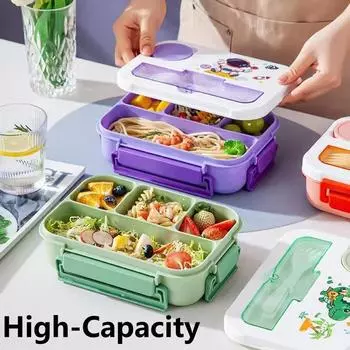 1300 мл студенческий ланч-бокс с четырьмя сетками и рисунком из мультфильмов для детей, микроволновая печь, коробки для бенто, контейнер для еды, сэндвич-закуска, коробка для фруктов 1300ml красный