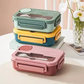 1300ML 4Grids Lunch Box with Tableware Microwavable Dishwasher Cleaning Hermetic Bento Box for Students Adults School Office красный