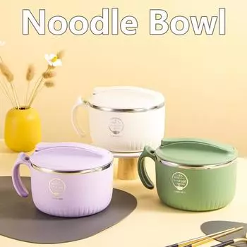 1300ML Noodle Bowl Food Grade Microwave Ramen Food Container with Lid and Handle Large Capacity Office Worker Instant Soup Cup