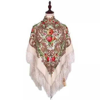 130*130 см русский национальный квадратный платок женский роскошный цветочный принт шаль белый