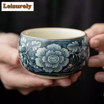 130 мл антикварная фарфоровая чашка Ru Kiln, цветущий цветок, архат, китайский мастер, чайная чашка, кофейная кружка, чайный сервиз Chazhan Kungfu, посуда для напитков