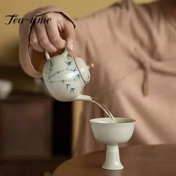 130 мл бамбуковый керамический чайник с ручной росписью, ледяной столик ручной работы, горшок в форме груши, китайский чайник для приготовления чая с фильтром, чайный набор кунг-фу 11.4X7.9CM 130ML