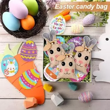 130 шт./компл., сумка для конфет с упаковкой на шнурке, многоразовая креативная пасхальная сумка с пушистыми ушками кролика, подарочная сумка, товары для вечеринок 1 Set