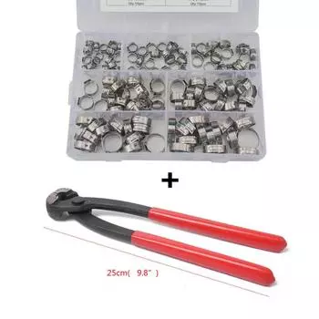 130 x 6.0-21.0мм Одинарные ушные хомуты из нержавеющей стали для автомобильных гидравлических шлангов O-образные зажимы для труб топливных и воздушных шлангов с инструментом-клещами