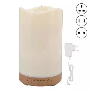 130ML Humidifier Aromatherapy Diffuser Candle Shape Shallow Wooden Grain with Flame Lamp 100240V fo EU Plug