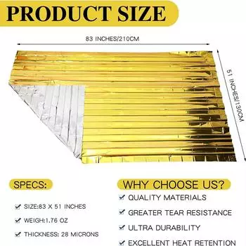 130X210 см. Одеяло для выживания на открытом воздухе, золотисто-серебристое, водонепроницаемое, для оказания первой помощи, штора из фольги, тепловое одеяло для кемпинга