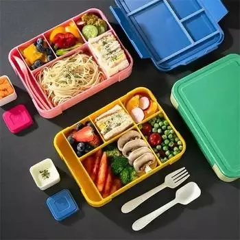 1330 мл Bento Box Контейнеры для обеда для взрослых с 6 отделениями для взрослых/детей/малышей с посудой Коробка для обеда с соусом 5&1330ml&1 зелёный