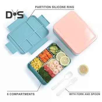1330 мл детский ланч-бокс Bento с 6 отделениями для столовых приборов, герметичный ланч-бокс, коробки для закусок для школы, детского сада, контейнер для приготовления еды для взрослых светло-зеленый