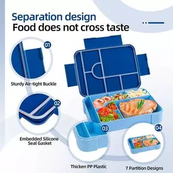 1330 мл ланч-бокс для взрослых, 6 отделений, бенто-бокс для студентов с вилкой, ложкой и коробкой для приправ, контейнер для еды в микроволновой печи