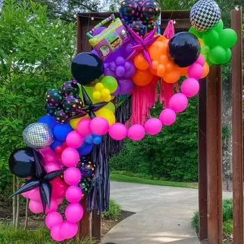 133 шт. 8090-х годов, цепочка из воздушных шаров для дискотек, флуоресцентные воздушные шары в горошек, взрывные звезды, хвостовая шаровая цепочка, украшение для вечеринки в честь дня рождения, вечеринки