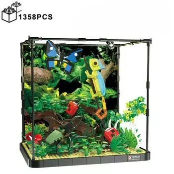 1358 шт. Тропический лес Бабочка Хамелеон Строительные блоки Творческая коллекция Строительные кирпичи Игрушки Подарки для детей No Original Box