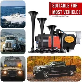 135DB 4 трубных гудка поезда комплект воздушных гудков для грузовиков с 135 PSI 12V синий черный воздушный компрессор воздушный ресивер канистра 0,8 галлона 1 pcs