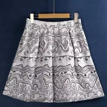 1361 Print Skirt Cotton Ethnic Style Half Elastic High Waist Slimming Pettiskirt Women s Skirt Export Tail Single White Print XS