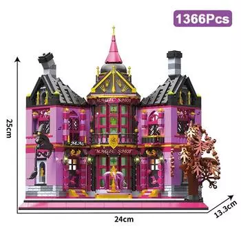 1366 шт., дом ведьмы, волшебный бар, магический магазин, микромодель, строительный блок, вид на улицу, сборка, мини-кирпичные игрушки для детей, без коробки