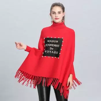 1373 #Свободный свитер с бахромой, вязаный свитер, куртка-накидка Бэтмен one size fits all красный