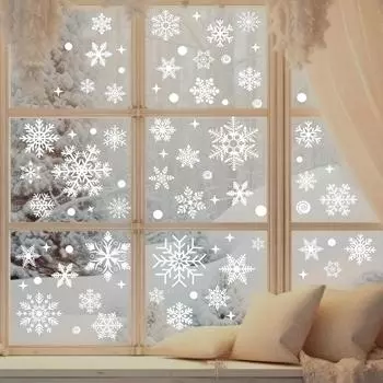 137 Christmas Snowflake Window Flowers - PVC Electrostatic Stickers for Glass - Reusable Winter Decorative Stickers белый