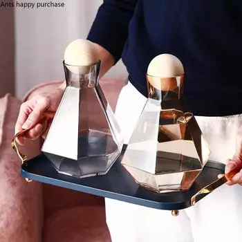 1380ml Glass Cold Kettle with Wooden Ball Stopper Transparent Water Bottle Home Living Room Juice Pot High Capacity Container 1.3L янтарь