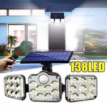 138 светодиодов, солнечный уличный светильник, 138 светодиодов, солнечный защитный прожектор с 3 режимами, регулируемая осветительная головка для гаража, сада, двора 138led-Integrated model