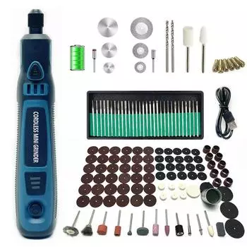 139 шт. Беспроводная электрическая дрель-шлифовальная машина Dremel Rotary Tool аккумуляторная батарея для деревообработки гравировка 3 скорости мини-ручка-гравер 139pcs зелёный