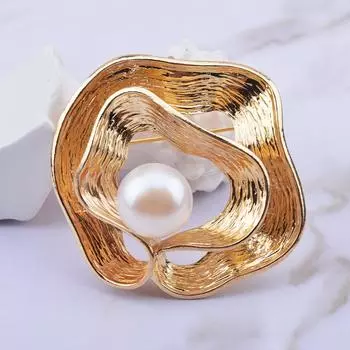 13-14 мм жемчужная брошь модная джокер пресноводная жемчужина брошь толстый позолоченный цветок брошь корсаж 4.,5*4.5CM