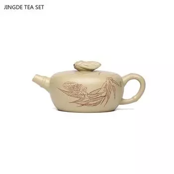 13,1x5,6 см чайник ручной работы из фиолетовой глины, оригинальный чайник с зеленой минеральной грязью и стрекотанием цикад, высококачественный чайный набор для заваривания чая в стиле кунг-фу