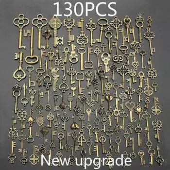 13/40/130 шт. антикварный бронзовый ключ-скелетон с подвеской в форме сердца и бантом, замок в стиле стимпанк, набор, рождественский подарок 130pcs