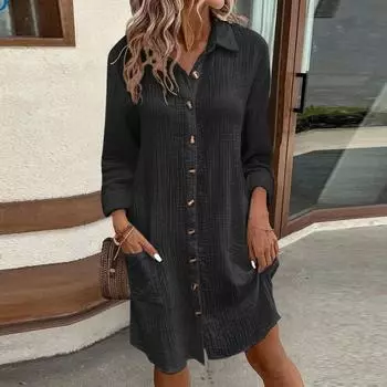 13/5000 Женское модное платье с V-образным вырезом, свободного кроя, с длинным рукавом XXL чёрный