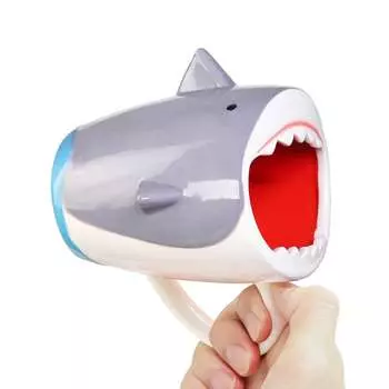 13.5 Oz Funny Shark Ceramic Coffee Mug, Cute Gray White Cartoon Handmade Figurine Tea Cup Novelty Coffee Cup With Handle For Holiday Birthday Gifts