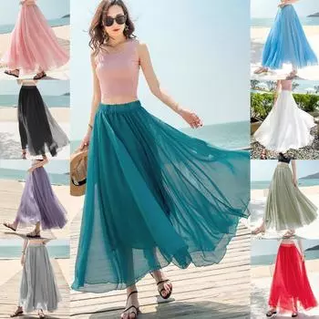 13-цветная шифоновая юбка полудлинная летняя однотонная юбка-качели длинная юбка для отдыха на пляже юбка-сказка XL белый