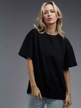 13 цветов, однотонная женская футболка с круглым вырезом, повседневные топы из хлопка премиум-класса с короткими рукавами, 220 г S чёрный