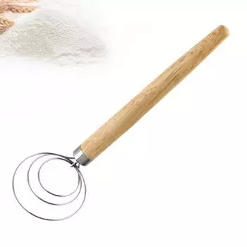 13 дюймов датский венчик для теста, миксер для муки из нержавеющей стали, пищевое кольцо, венчик для теста, деревянная ручка, венчик для яиц, инструмент для выпечки светло-коричневого