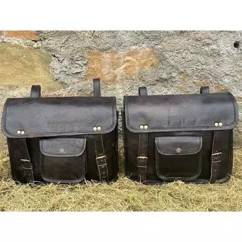 13-дюймовая черная кожаная мотоциклетная сумка ручной работы, седельные сумки, набор из двух сумок на багажник, велосипедная сумка, велосипедная сумка, лучше всего подходит для него/нее чёрный