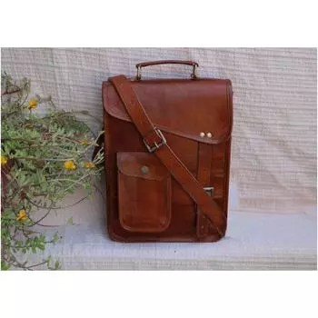 13-дюймовая кожаная сумка-мессенджер, чехол для ноутбука, офисный портфель, подарок для мужчин, потертая сумка через плечо для компьютера 13 X 10 X 4 inches