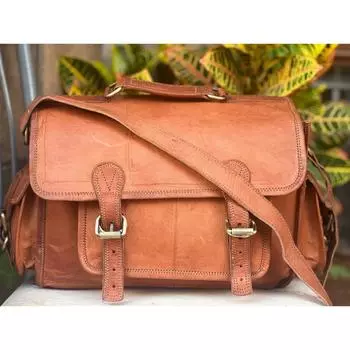 13-дюймовая кожаная унисекс винтажная коричневая сумка через плечо для двух фотоаппаратов Фотографы 13 X 10 X 4.5 in коричневый