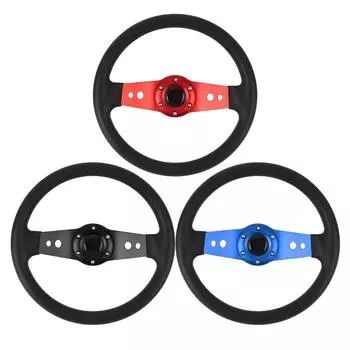 13-дюймовый автомобильный руль PU стильный вид ударопрочный улучшенный захват простая установка гоночный руль Black