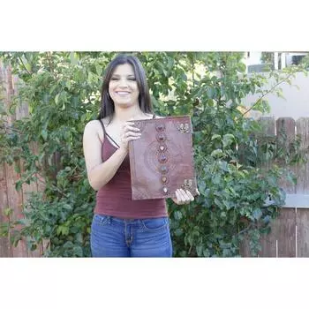 13-дюймовый большой классический пустой дневник из натуральной кожи с семью различными камнями 13 x 10 in коричневый