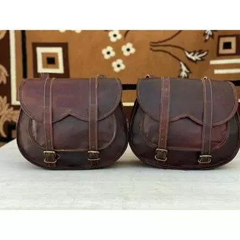 13-дюймовый большой кожаный мотоцикл, 1 пара седельных сумок, багажники для багажа(Темно коричневый) 13 x 10 x 5 in коричневый
