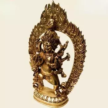 13-дюймовый тибетский латунный буддийский смеситель с 4 головками и 8 руками Дакини Махакала Будда