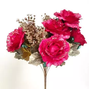 13 European Retro Sequined Roses Simulation Gold Bouquet Home Wedding Decoration Flower Arrangement Fake Flower красный