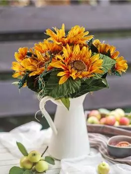 13 головок 49 см, шелковые подсолнухи, искусственные цветы, цветочная композиция для свадебной вечеринки, офисного стола, домашний декор жёлтый