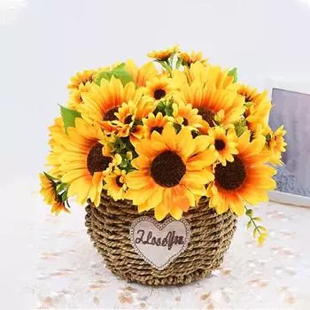 13 головок Желтые праздничные атрибуты Шелковый подсолнух Горячие искусственные цветы Желтые цветы для домашнего свадебного декора Букет искусственных растений
