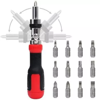 13 in 1 Ratcheting Screw Driver Set 180 Degree Pivoting Adjustable Angled Screw Driver Set Magnetic Screwdriver Bit Repair Tool